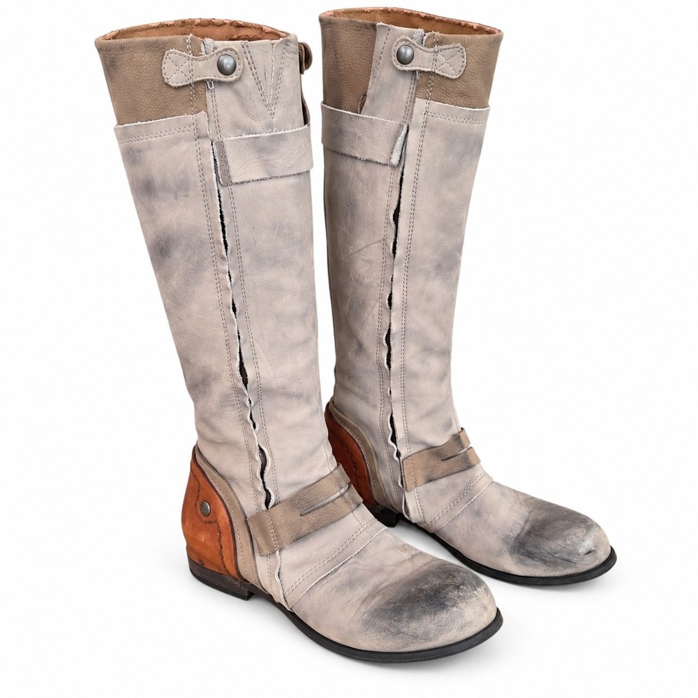 Kelsi Dagger Jayna Boots Womens 7.5 Leather Knee High Distressed Moto Gray